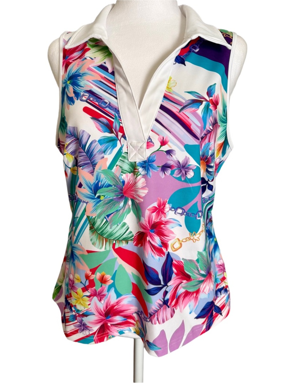 Boston Proper Floral Sleeveless Polo Shirt